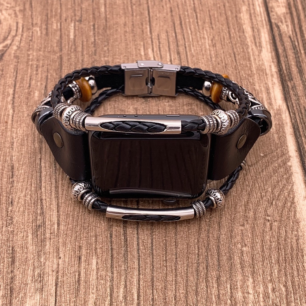Beaded Braided Leather Watchband for Apple - Picture 5 of 16